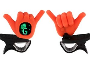 2Eleven Music Hang loose Shaka Hand Gesture Chromatic Clip on Tuner للقيثارة والجيتار والباس والكمان والآلات الموسيقية الوترية الأخرى (مرجاني)