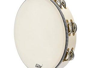 Eastar Tambourine 10 "صفوف مزدوجة جلجل الدف للبالغين والأطفال آلات الدف خشبية لقرع الكنيسة آلة موسيقية Handbell Clap Drum