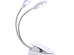 مصباح حامل الموسيقى ، مشبك أبيض على مصابيح كتب LED ، يعمل ببطارية USB و AAA ، مصباح قراءة في السرير ، 4 مستويات سطوع ، مثالي لديدان الكتب ، مشغل البيانو ، الأطفال ، السفر (ذراع مزدوج)