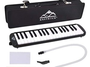 EastRock 37 Key Melodica Instrument ، لوحة مفاتيح الهواء على شكل سوبرانو ، بيانكا مع مجموعات أنبوب لسان الحال وحقيبة حمل ، أسود