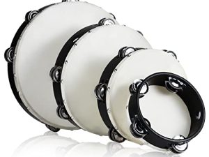 كونوهان 4 قطع من الدف للكبار في الكنيسة مع صندوق ، 6 8 10 12 بوصة من الخشب المحمول الدف مزدوج الصف المعادن الأناشيد الموسيقية آلة قرع للحفلات التعليمية KTV Game