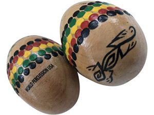 هزاز بيض الخشب - لمسة نهائية طبيعية - زوج (2 قطعة) من شركة World Percussion USA (الراستا المطلية)