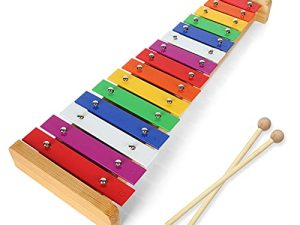 أداة LOLYSIC 15 نغمة Xylophone Glockenspiel خشبية ملونة من Xylophone Xilofono مع 2 مطرقة للمبتدئين