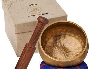 مجموعة وعاء الغناء التبتي من أوم ستور - وعاء حمام صوت التأمل ومضرب خشبي مع صندوق هدايا Lokta - أداة نيبالية مطروقة يدويًا لليوغا وشفاء الشاكرا وتخفيف التوتر