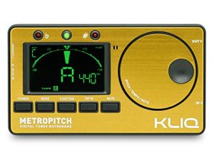 KLIQ MetroPitch - موالف المسرع لجميع الأدوات - مع الجيتار ، والباس ، والكمان ، والقيثارة ، وأوضاع التوليف اللوني - مولد النغمات - يتضمن حقيبة حمل ، ذهبي