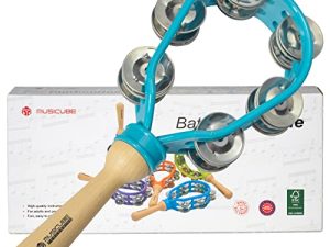 دف MUSICUBE للكبار قرع يدوي للأطفال أجراس موسيقية خشبية بلاستيكية لحفلات الكنيسة (أزرق فاتح)