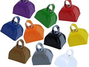 جرس الهتاف المعدني Cowbell Noisemaker ، السنة الجديدة ، الفصول الدراسية بالمدرسة ، أجراس الزفاف والدقات ، الآلات الموسيقية الإيقاعية ، إنذار جرس المكالمات ، 3 بوصات (عبوة من 12) (متعدد الألوان ، متنوع)