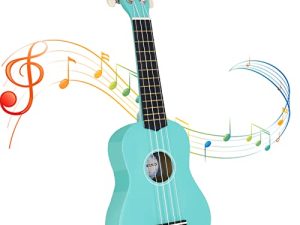 HUAWIND Soprano Ukulele للمبتدئين بأربع أوتار من القيثارة مع حقيبة Gig باللون الأزرق الفاتح للأطفال Ukelele