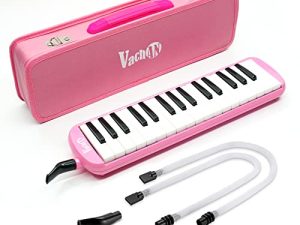 VACHAN 32 Keys Melodica Instrument ، Soprano Melodica Air Piano Keyboard آلة موسيقية مع 2 أنبوب طويل ناعم ، قطع فم قصيرة وحقيبة حمل للأطفال المبتدئين هدية ، وردي