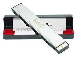 VACHAN 24 Holes Blues Harmonica Key of C ، Tremolo Harmonica Mouth Organ Harp مع حقيبة للمبتدئين ، لاعب الفرقة المحترف والطلاب ، فضي