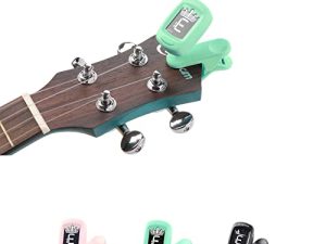 AXLOFO® Clip On Guitar Tuner لجميع الأدوات ، القيثارة ، الجيتار ، الجهير ، الماندولين ، الكمان ، البانجو ، شاشة LCD ، دوران 360 درجة ، سريع ودقيق (أخضر)