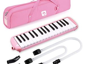 Vangoa 32 Key Melodica ، لوحة مفاتيح البيانو الهوائية للآلات الموسيقية ، Melodicas مع حقيبة حمل ، قطع فم مزدوجة ، قماش مسح ، ملصقات مفاتيح ، أنابيب طويلة (وردي)