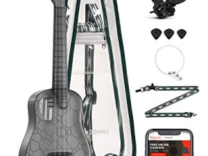 Donner Soprano Ukulele ، 21 بوصة RISING-U CRYSTAL Travel Ukelele مقاوم للماء أسود شفاف ، هدية موسيقية لأفضل الأصدقاء مع حقيبة Gig ، حزام ، سلاسل ، موالف ، اختيار ، قماش