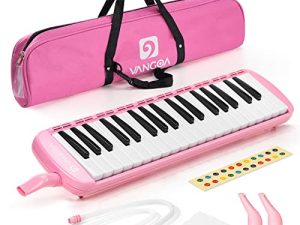 Vangoa 37 Key Melodica Musical Instrument Soprano Melodica Air Piano Keyboard مع حقيبة حمل ، 2 قطعة فم ، قماش مسح ، ملصقات مفاتيح ، وردي
