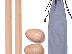 مجموعة أدوات إيقاعية يدوية موسيقية من 4 قطع ، تتضمن زوجًا واحدًا من عصي إيقاعية مقاس 8 بوصات وزوج واحد من هزازات البيض الخشبية للأطفال