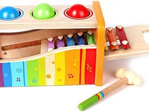 مقعد Hape Pound & Tap Bench مع Xylophone منزلق للخارج - لعبة قصف موسيقية خشبية متينة حائزة على جوائز للأطفال الصغار