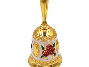 جرس اليد Hourwof ، جرس العشاء المعدني أجراس الزفاف المزخرفة جرس الاتصال جرس الكريسماس (وردة حمراء ذهبية)