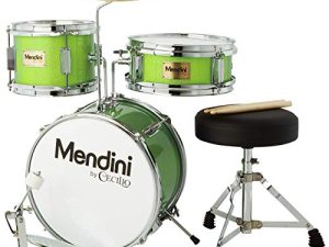 Mendini By Cecilio Kids Drum Set - مجموعة جونيور مع 4 طبول (باس ، توم ، كمين ، الصنج) ، أعواد الطبل ، عرش الطبل - مجموعات طبول للمبتدئين وآلات موسيقية