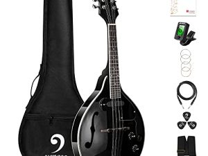 أداة Vangoa Mandolin للمبتدئين الكهربائية الصوتية A Style Mahogany Musical Instrument للمبتدئين البالغين والمراهقين والأطفال ، أسود