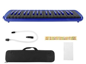 F ‑ 37s Melodica Blowpipe Mouthpiece Piano 37 مفتاح مدمج في لوحة مفاتيح الرياح مع أنبوب النفخ ملصق النوتة الموسيقية أداة موسيقية مناسبة لممارسة المبتدئين (أزرق)