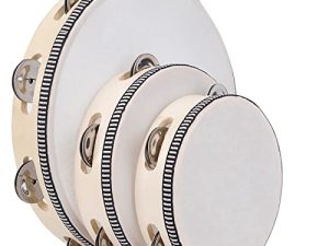 Dreokee 3 Pack Tambourines للبالغين ، Tamborine خشبي مع الأناشيد المعدنية أجراس صف واحد باليد طبلة موسيقية قرع الدف للحفلات ، KTV ، الكنيسة ، 6 8 10 بوصة