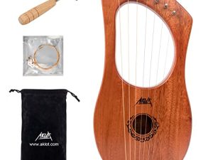 7 String Lyre Harp ، AKLOT 7 سلاسل معدنية Lye Harp Bone Saddle Mahogany مع مفتاح ضبط وحقيبة الحفلة السوداء