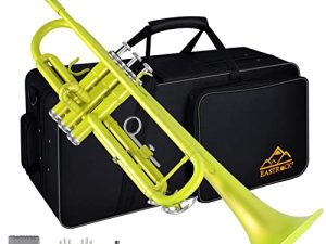 EASTROCK Trumpet Standard Brass Bb أداة البوق مع حقيبة صلبة ، قفازات ، قطعة فم 7C للطالب المبتدئين (أصفر نيون)
