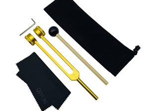 QIYUN Tuning Fork ، شوكات ضبط 128 هرتز للشفاء بمطرقة سيليكون وقطعة قماش للتنظيف ، أوزان ألومنيوم من الدرجة السريرية للأعصاب / الحسية ، ذهبي