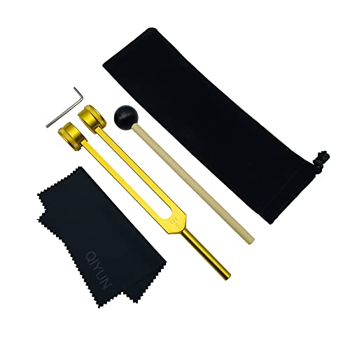 QIYUN Tuning Fork ، شوكات ضبط 128 هرتز للشفاء بمطرقة سيليكون وقطعة قماش للتنظيف ، أوزان ألومنيوم من الدرجة السريرية للأعصاب / الحسية ، ذهبي QIYUN Tuning Fork ، شوكات ضبط 128 هرتز للشفاء بمطرقة سيليكون وقطعة قماش للتنظيف ، أوزان ألومنيوم من الدرجة السريرية للأعصاب / الحسية ، ذهبي