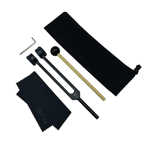 QIYUN Tuning Fork ، شوكات ضبط 128 هرتز للشفاء بمطرقة من السيليكون وقطعة قماش للتنظيف ، أوزان ألومنيوم من الدرجة السريرية للأعصاب / الحسية ، أسود QIYUN Tuning Fork ، شوكات ضبط 128 هرتز للشفاء بمطرقة من السيليكون وقطعة قماش للتنظيف ، أوزان ألومنيوم من الدرجة السريرية للأعصاب / الحسية ، أسود
