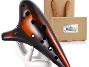 MIFOGE Ocarina 12 فتحة نغمات ألتو سي مع عرض تغليف الهدايا حامل رقبة وغطاء واقٍ لحبل الأغاني كتاب الأغاني تحفة فنية رائعة لأداة الموسيقى فكرة هدية للأطفال الموسيقيين المبتدئين