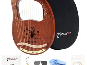 Miwayer Lyre Harp 7 ، 10 ، 16 ، 19 ، 21 وترًا آلة موسيقية من خشب الماهوجني ، آلة وترية احترافية مع ملحقات وحافظة (قيثارة 19 أوتار بني)