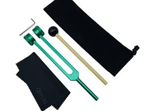 1QIYUN Tuning Fork ، شوكات ضبط 128 هرتز للشفاء بمطرقة سيليكون وقطعة قماش للتنظيف ، أوزان ألومنيوم من الدرجة السريرية للأعصاب / الحسية ، أخضر