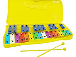 VACHAN Xylophone ، 25 ملاحظة Glockenspiel Xylophone للأطفال ، مفاتيح معدنية ملونة للعبة الموسيقية مع جراب و 2 مطرقة آمنة ، أداة تعليم موسيقى إكسيليفون احترافية ، هدايا