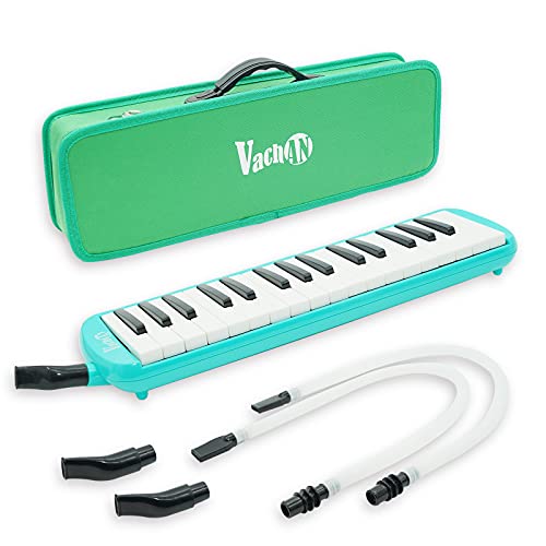 VACHAN 32 Keys Melodica Instrument ، Soprano Melodica Air Piano Keyboard آلة موسيقية مع 2 أنبوب طويل ناعم ، قطع فم قصيرة وحقيبة حمل للأطفال المبتدئين هدية ، أخضر VACHAN 32 Keys Melodica Instrument ، Soprano Melodica Air Piano Keyboard آلة موسيقية مع 2 أنبوب طويل ناعم ، قطع فم قصيرة وحقيبة حمل للأطفال المبتدئين هدية ، أخضر
