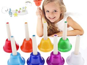 مجموعة أجراس اليد الموسيقية من Alnicov Music Hand Bell للمبتدئين ، 8 أصوات ، 8 جرس موسيقي ملون للكبار ، المعلم ، مجموعة أجراس اليد المعدنية (مجموعة واحدة من 8 نوتات)