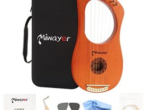 Miwayer Lyre Harp 7 ، 10 ، 16 ، 19 ، 21 أوتار آلة موسيقية ماهوجني بودي قيثارة خشب ريترو طوطم أداة وترية احترافية مع إكسسوارات وحقائب (خشب 7 سلاسل قيثارة)