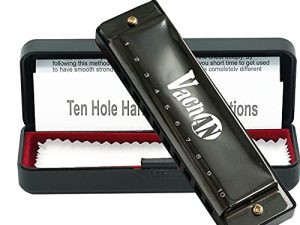 VACHAN Blues Harmonica Mouth Organ 10 Holes 20 Tones C Key Beginner Harmonica مع حقيبة للأطفال والكبار والمبتدئين والمهنيين والطلاب ، أسود