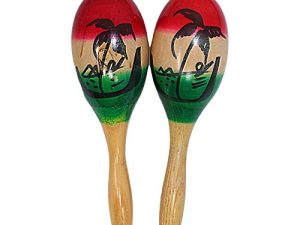 آلة موسيقية Maracas ، خشبية صغيرة ثلاثية الألوان مع صورة ظلية لشجرة النخيل ، قرع لاتيني ، للبالغين ، مجموعة من 2 ، 7 3/4 بوصات