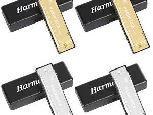 UPINS 4PCS Key of C 10 Hole 10 Tones Titanium Color Harmonica مع جراب للطلاب المبتدئين ذهبي ، فضي