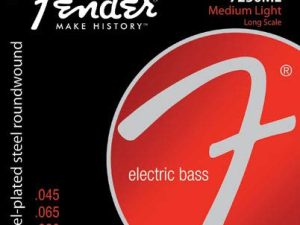 Fender 7250 Bass Strings ، ملفوفة من الصلب المطلي بالنيكل ، مقياس طويل ، 7250 مللي .045-.100