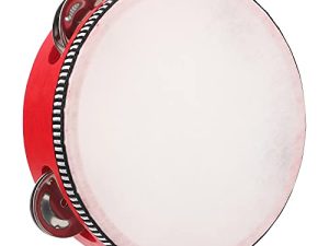 Dreokee 6 بوصة Tambourine أحمر خشبي محمول باليد مع 4 أزواج من أجراس جلجل معدنية آلة قرع آلة موسيقية الدفوف للكبار تعليم الحفلات الكنيسة
