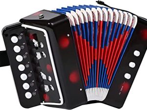 AIMEIS Kids Accordion 10 Keys Button Accordian Musical Instruments Accordions هدايا للمبتدئين (أسود)