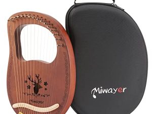 Miwayer Lyre Harp 7 ، 10 ، 16 ، 19 ، 21 وترًا آلة موسيقية من خشب الماهوجني ، آلة وترية احترافية مع ملحقات وحافظة (قيثارة ذات 16 أوتار بني)