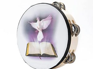 دف MUSFUNNY Tambourines مقاس 8 بوصات من Dove Bible مزدوج صف جلجل للكبار ، طبل يدوي صفيق لآلة موسيقية لحفلات الكنيسة (8 بوصة حمامة)