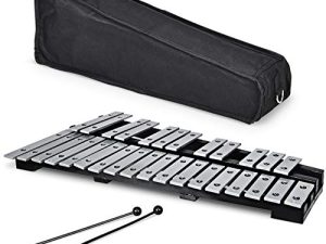 Giantex قابلة للطي Glockenspiel Xylophone 30 Note ، مع قاعدة خشبية و 30 مفتاحًا معدنيًا ، 2 مطرقة ، حقيبة حمل ، أداة قرع Glockenspiel Xylophone احترافية للبالغين والأطفال