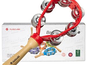 دف MUSICUBE للكبار قرع يدوي للأطفال أجراس موسيقية خشبية بلاستيكية لحفلات الكنيسة (أحمر)