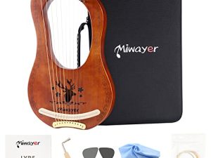 Miwayer Lyre Harp 7 ، 10 ، 16 ، 19 ، 21 وترًا آلة موسيقية من خشب الماهوجني ، آلة وترية احترافية مع ملحقات وحافظة (قيثارة 10 أوتار بنية)