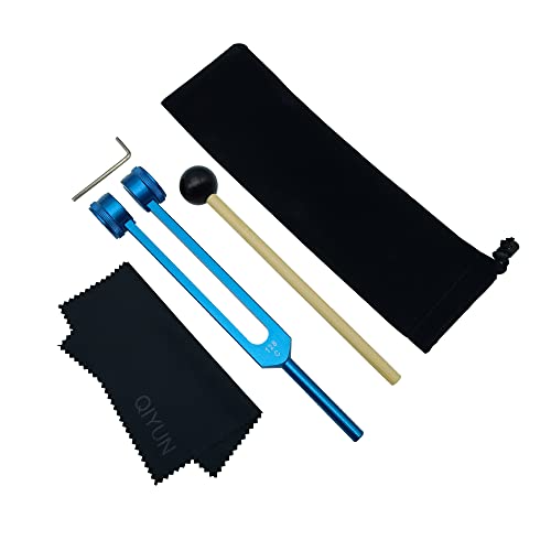 QIYUN Tuning Fork ، شوكات ضبط 128 هرتز للشفاء بمطرقة سيليكون وقطعة قماش للتنظيف ، أوزان ألومنيوم من الدرجة السريرية للأعصاب / الحسية ، أزرق QIYUN Tuning Fork ، شوكات ضبط 128 هرتز للشفاء بمطرقة سيليكون وقطعة قماش للتنظيف ، أوزان ألومنيوم من الدرجة السريرية للأعصاب / الحسية ، أزرق
