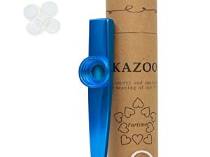 كازو ألومنيوم رائعة باللون الأزرق من Fartime مع 5 أغشية كازو فلوت وصندوق هدايا جميل - أدوات موسيقية. (أزرق) ...